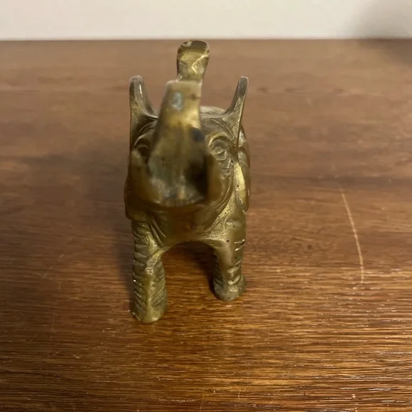 Vintage Solid Brass Elephant Figurine 5” Trunk Up Lucky Home Décor - Picture 2 of 5